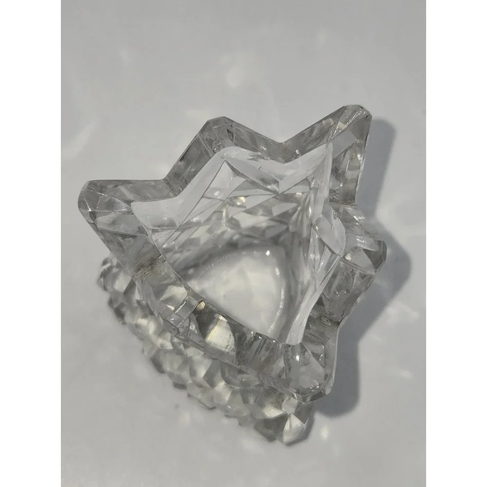 Vintage Cut Glass Toothpick Holder Sawtooth Rim Star Pattern